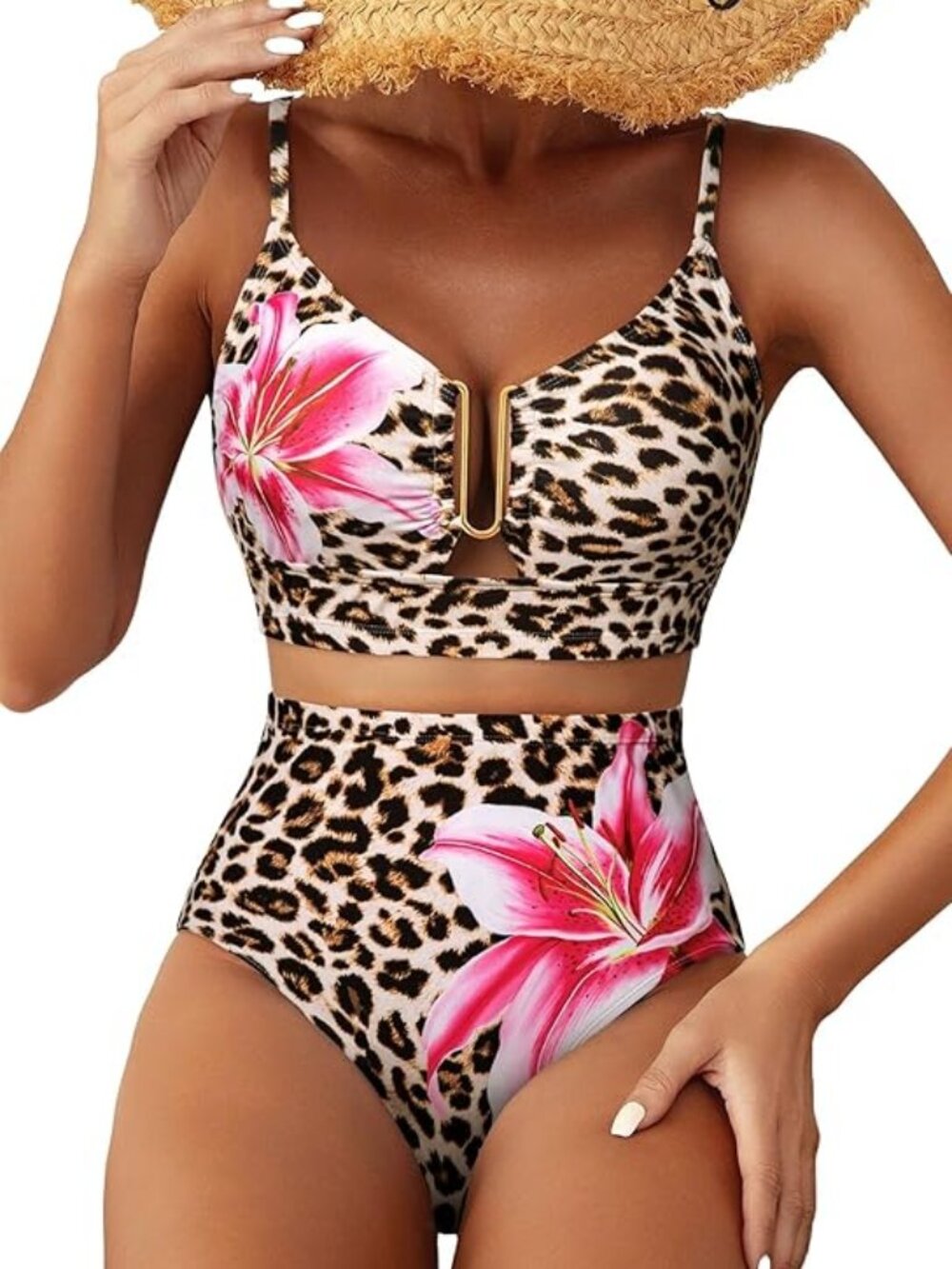 New - Women's 2 Piece High Waisted U Wire Bikini Set Floral Print‎ Swimsuit